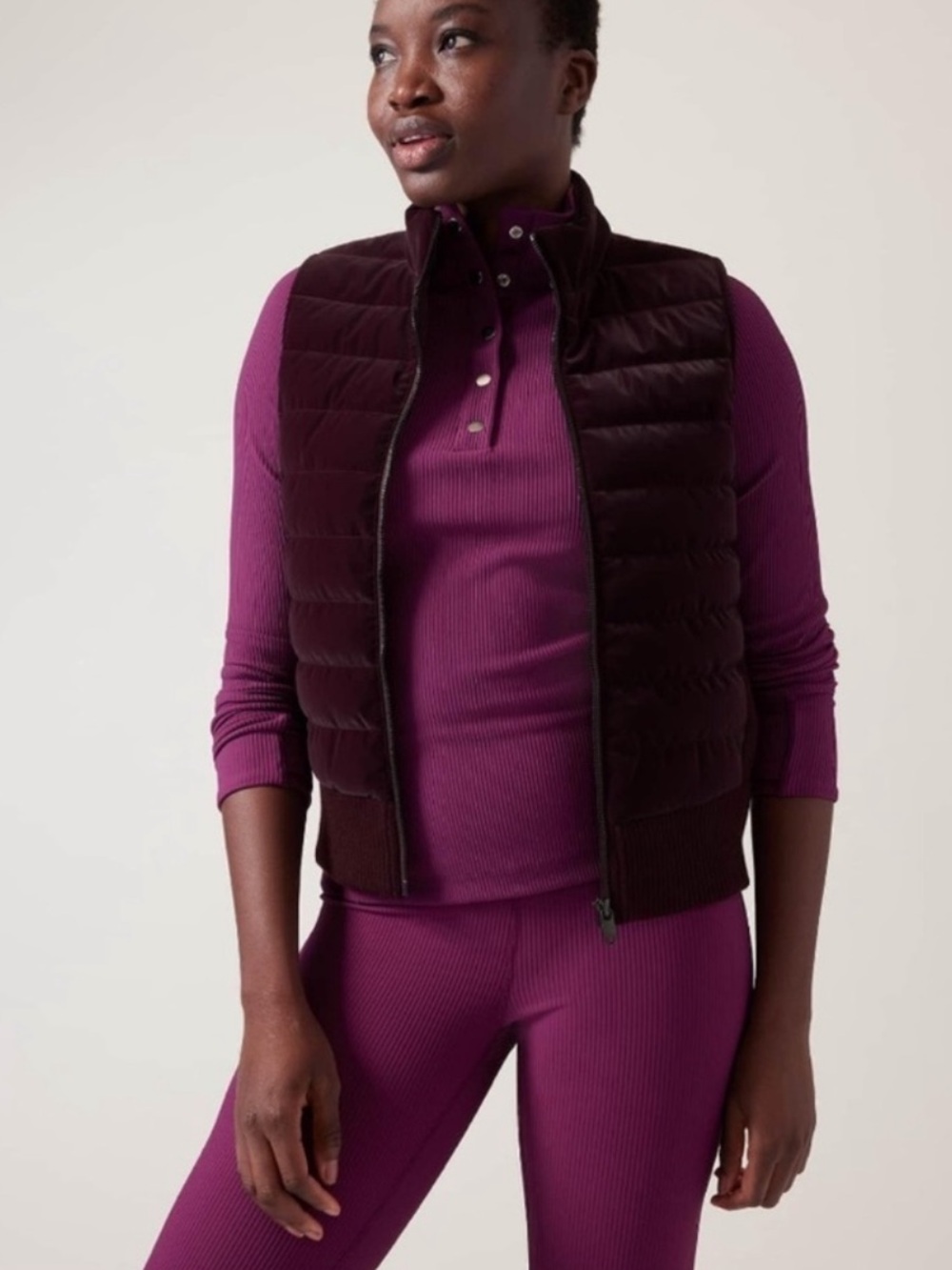 Athleta Hanover Hybrid Puffer Vest in Deep Burgundy XXS